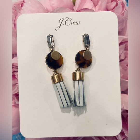NWT!! J.Crew Earrings Pierced Gold Tassel Blue Dangle - Picture 3 of 3